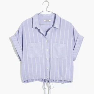 Madewell Stripe Play Linen Blend Drawstring Button-Up Shirt in Distant Lavender